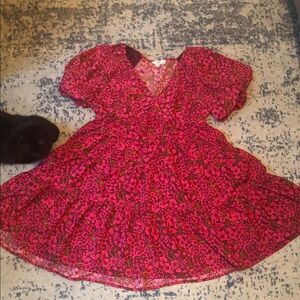 Pink Floral Tiered Dress - Puff Sleeve